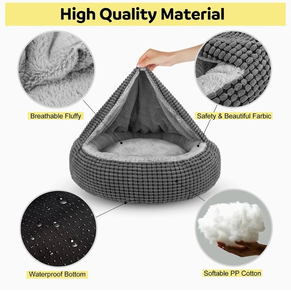 Pet Bed w/Attached Hood for Small Dogs or Cats, Soft Plush Cozy. New in package - Picture 2 of 9
